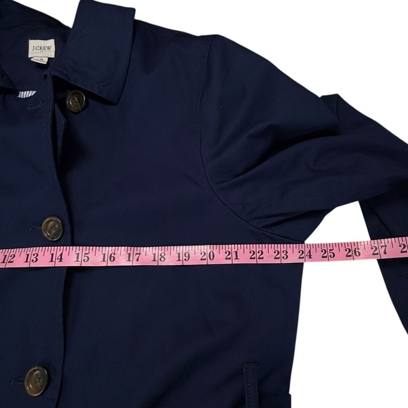 J Crew Women's Double Breasted Belted Trench Coat Navy Blue 100% Cotton Size 16 - Picture 3 of 9
